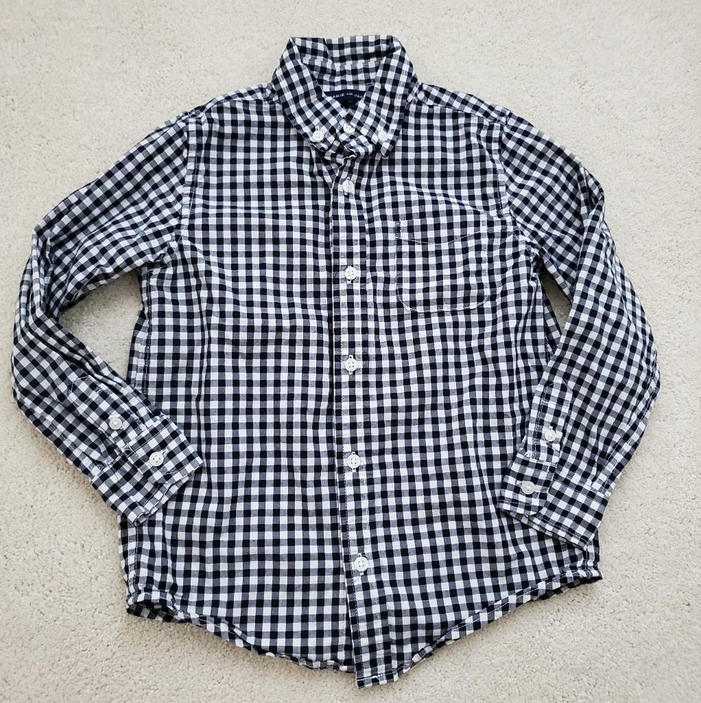 Janie and Jack Gingham Navy Button-up Shirt sz5
